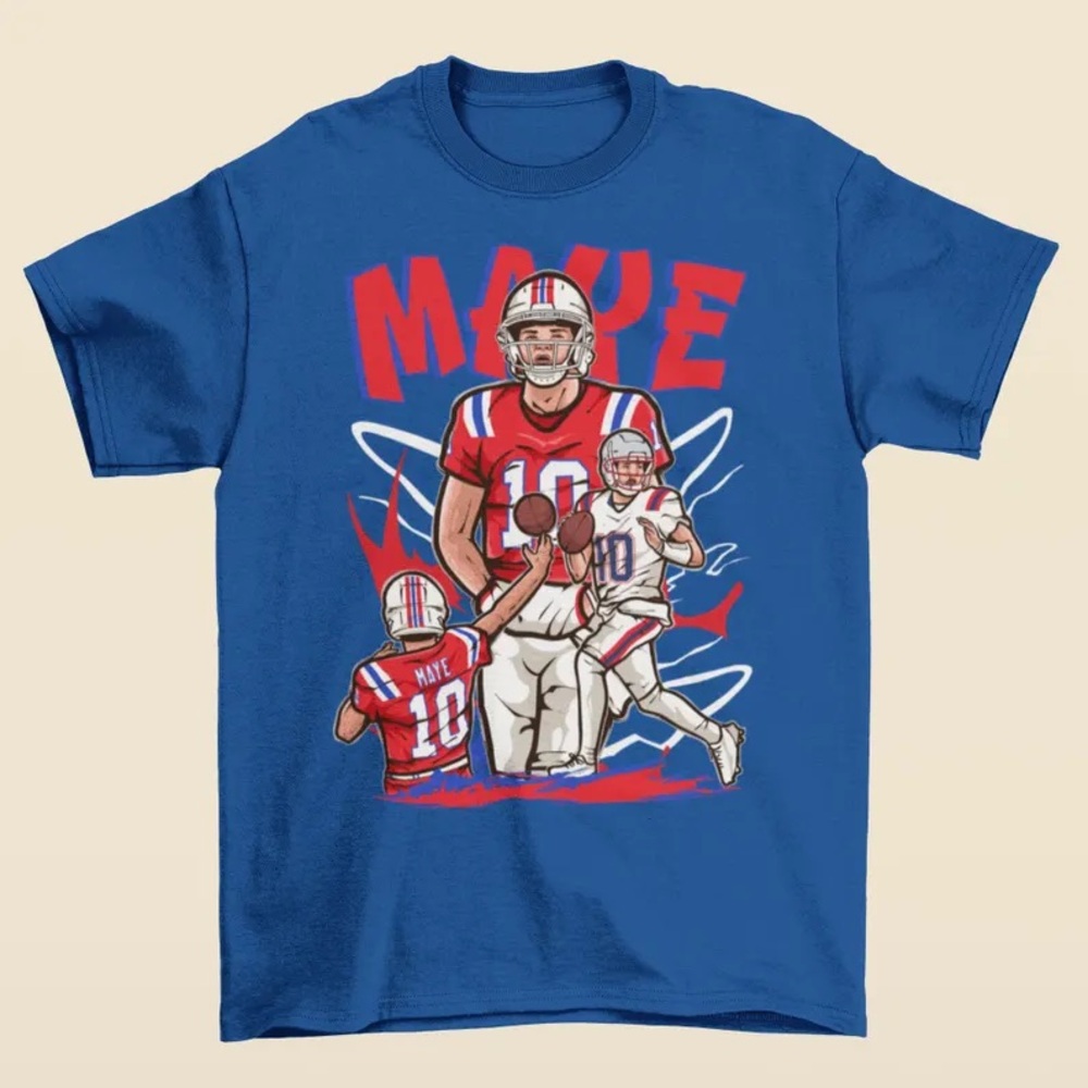 NEW Drake Maye Cartoon Style New England Football T-Shirt